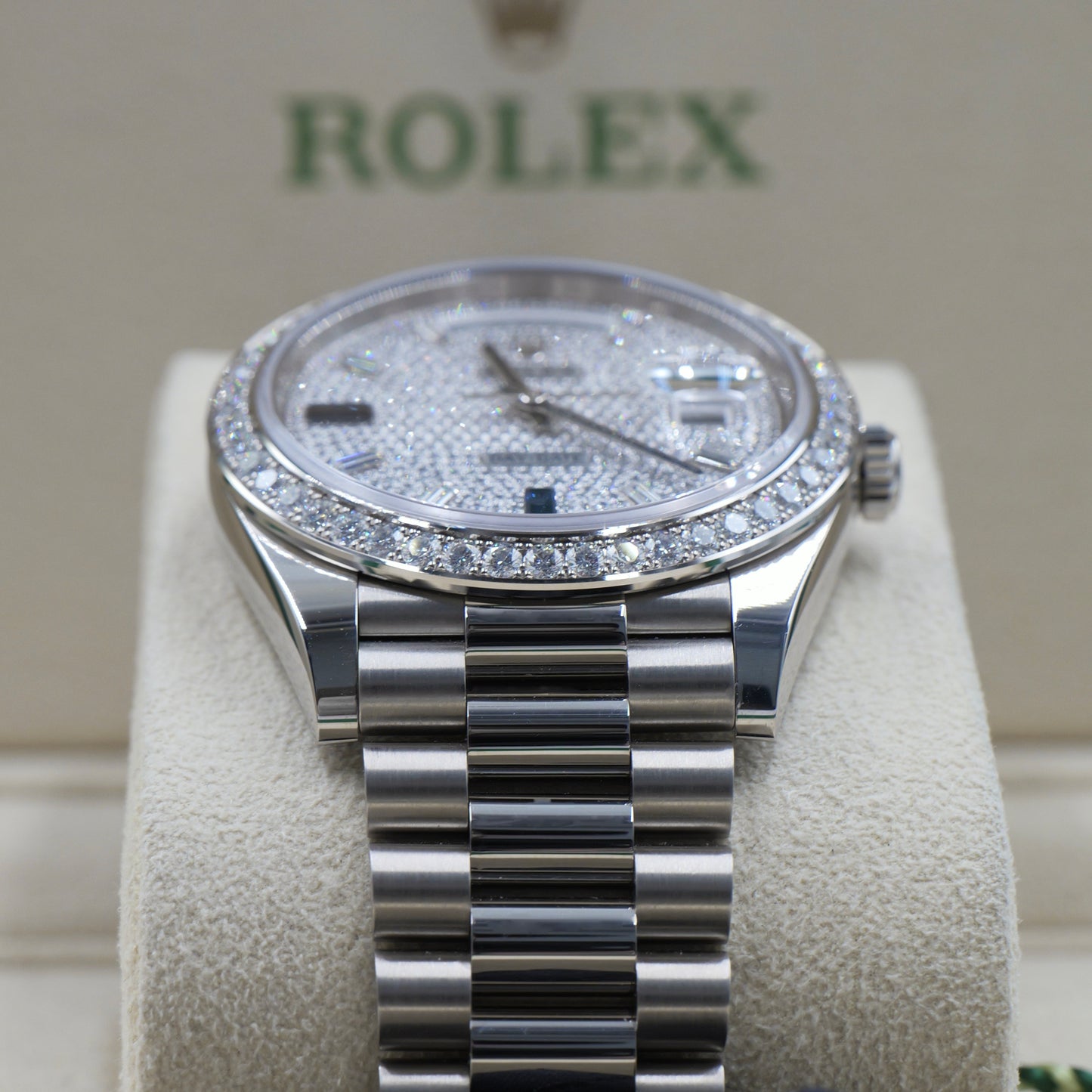 Rolex Day-Date 40 Pave Dial White Gold 228349RBR - Full Set (2022)