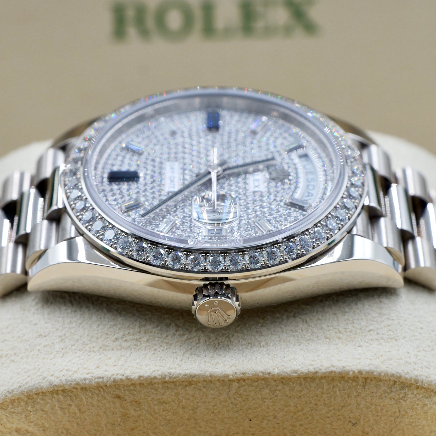 Rolex Day-Date 40 Pave Dial White Gold 228349RBR - Full Set (2022)