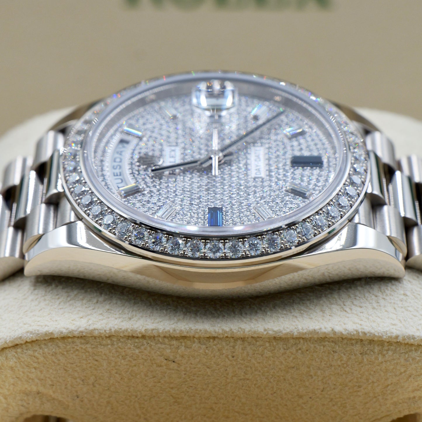Rolex Day-Date 40 Pave Dial White Gold 228349RBR - Full Set (2022)