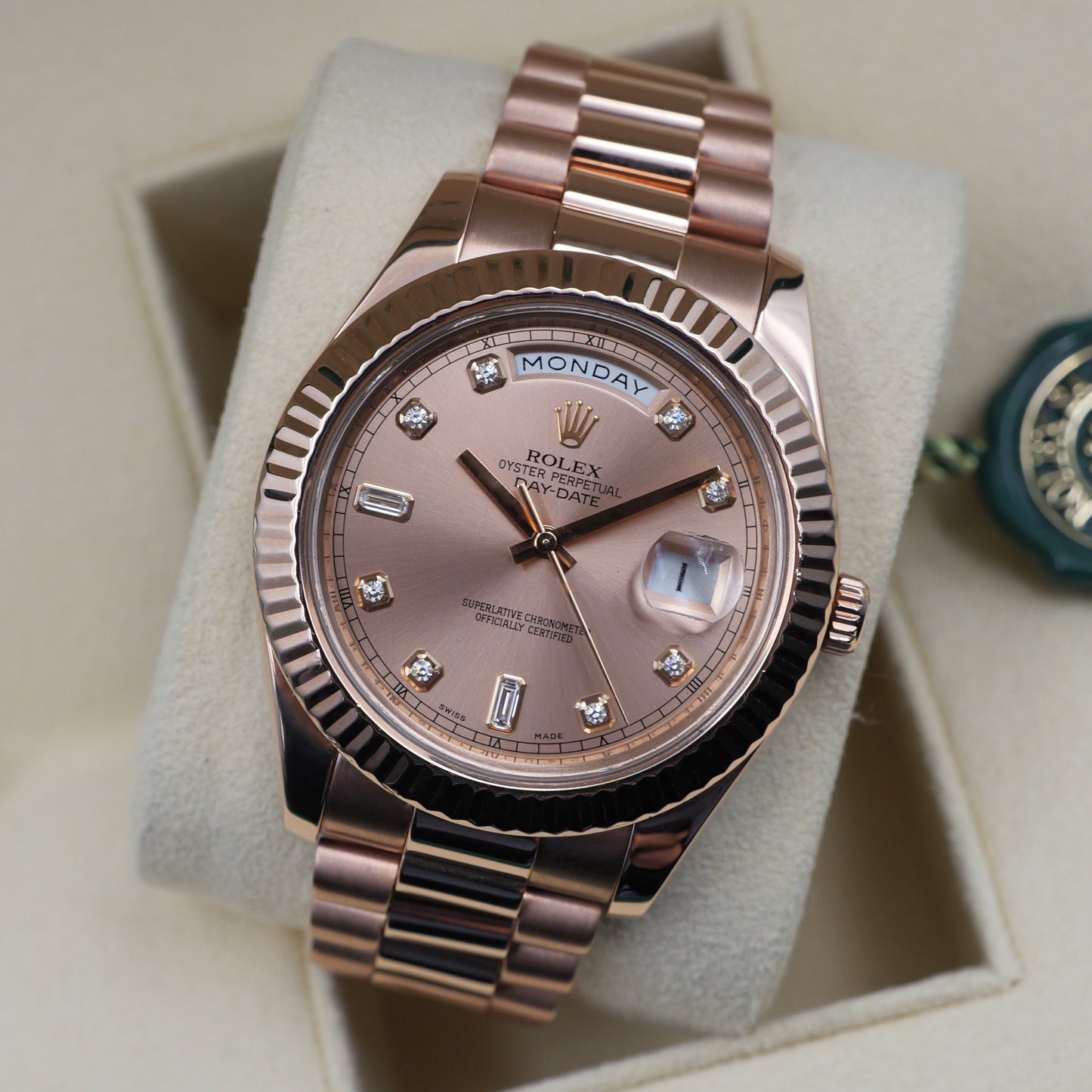 Rolex Day-Date II Sundust Diamond Dial 218235 - Full Set (2014)