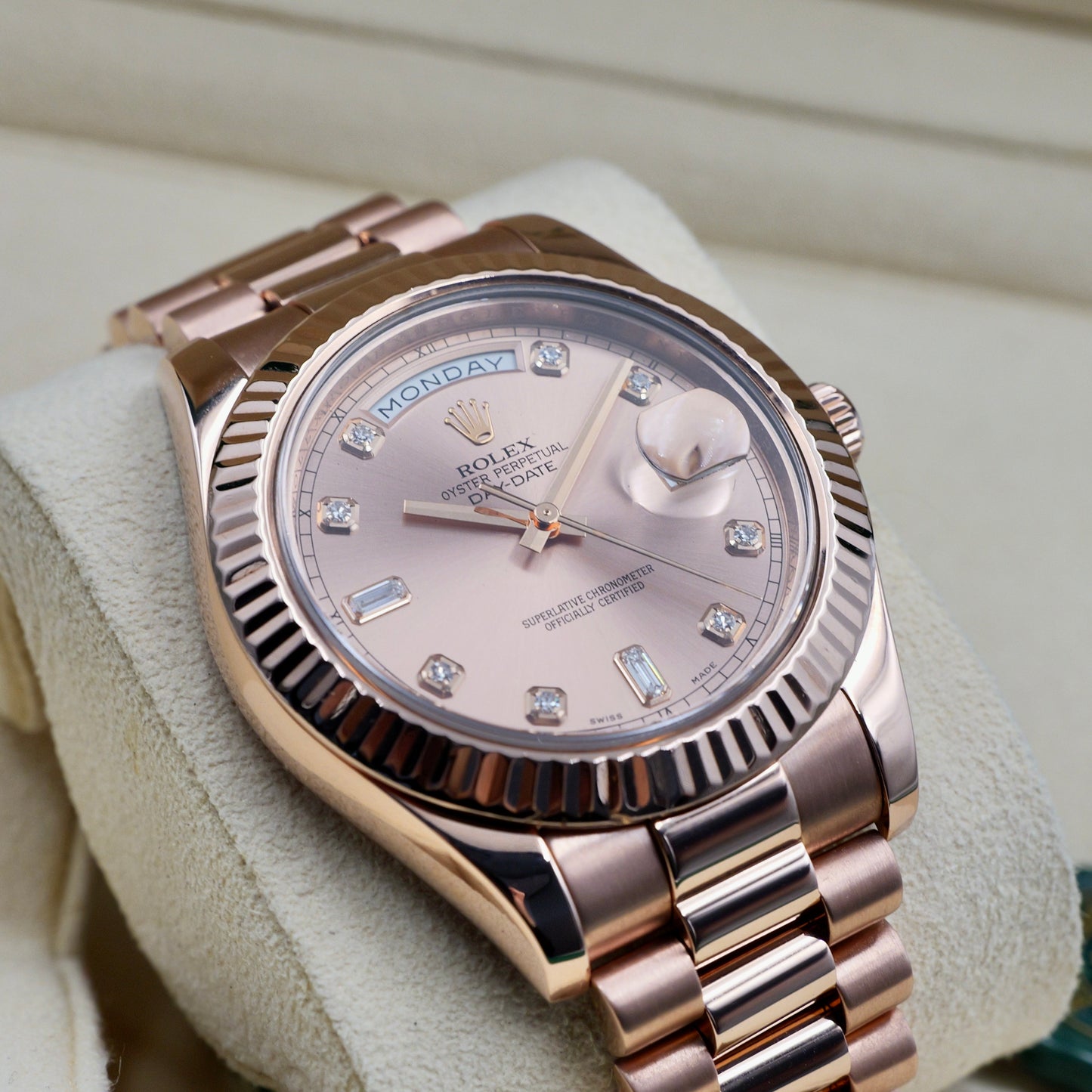 Rolex Day-Date II Sundust Diamond Dial 218235 - Full Set (2014)