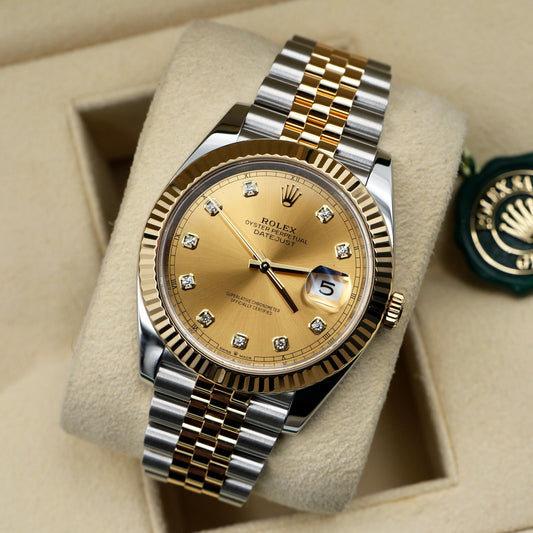 Rolex Datejust 41 Champagne Diamond Dial Fluted Jubilee 126333 - Full Set (2021)