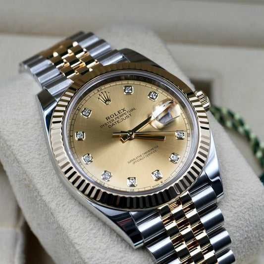 Rolex Datejust 41 Champagne Diamond Dial Fluted Jubilee 126333 - Full Set (2021)