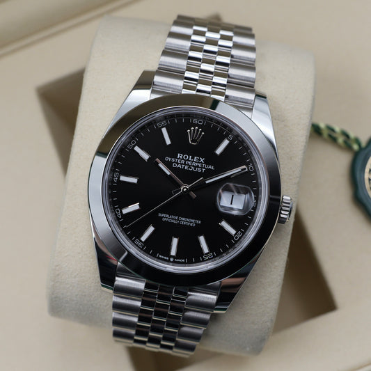Rolex Datejust 41 Black Baton Smooth Jubilee 126300 - Full Set (2025)