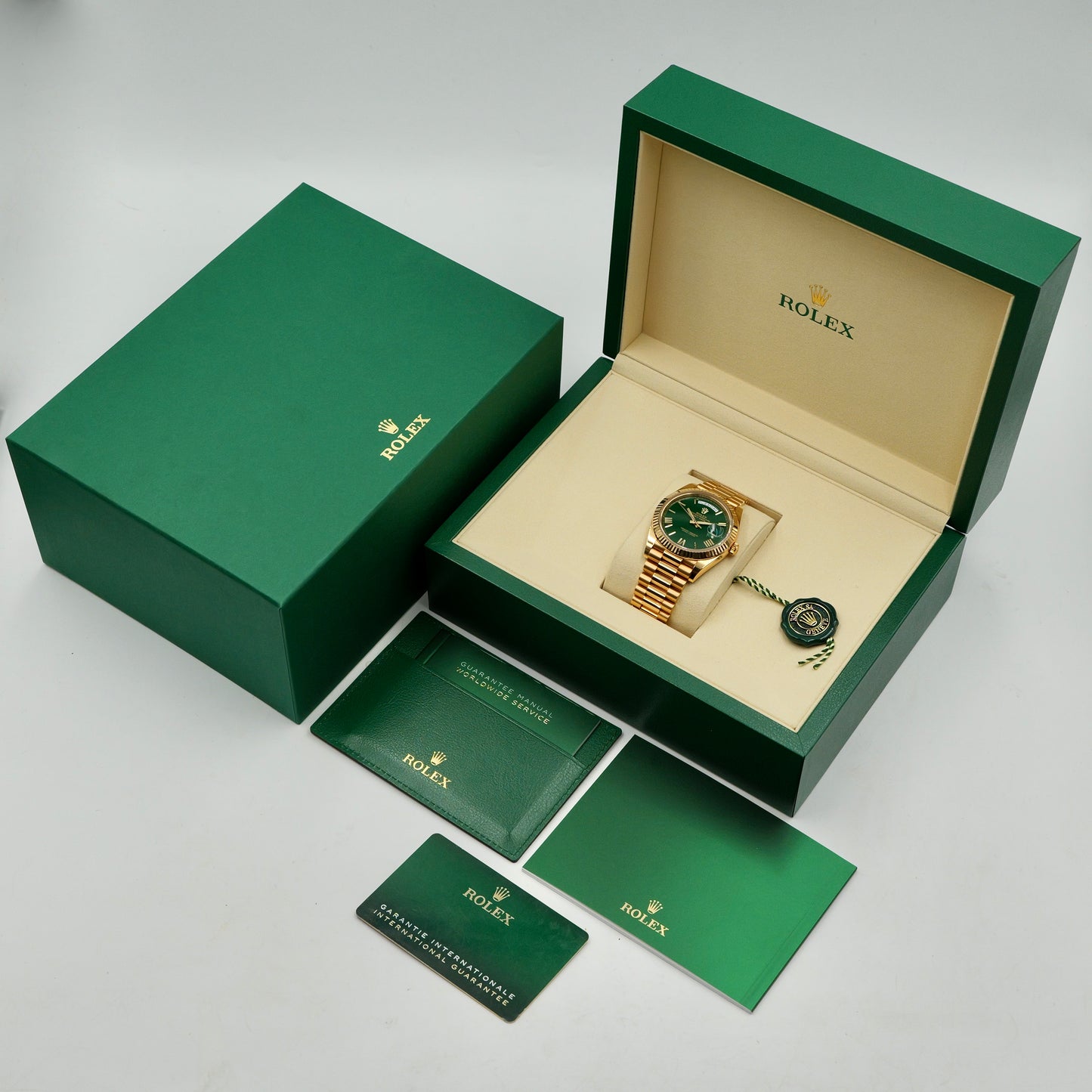 Rolex Day-Date 40 Green Dial Yellow Gold 228238 - Full Set (2025)