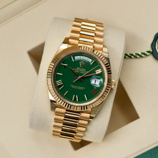 Rolex Day-Date 40 Green Dial Yellow Gold 228238 - Full Set (2025)