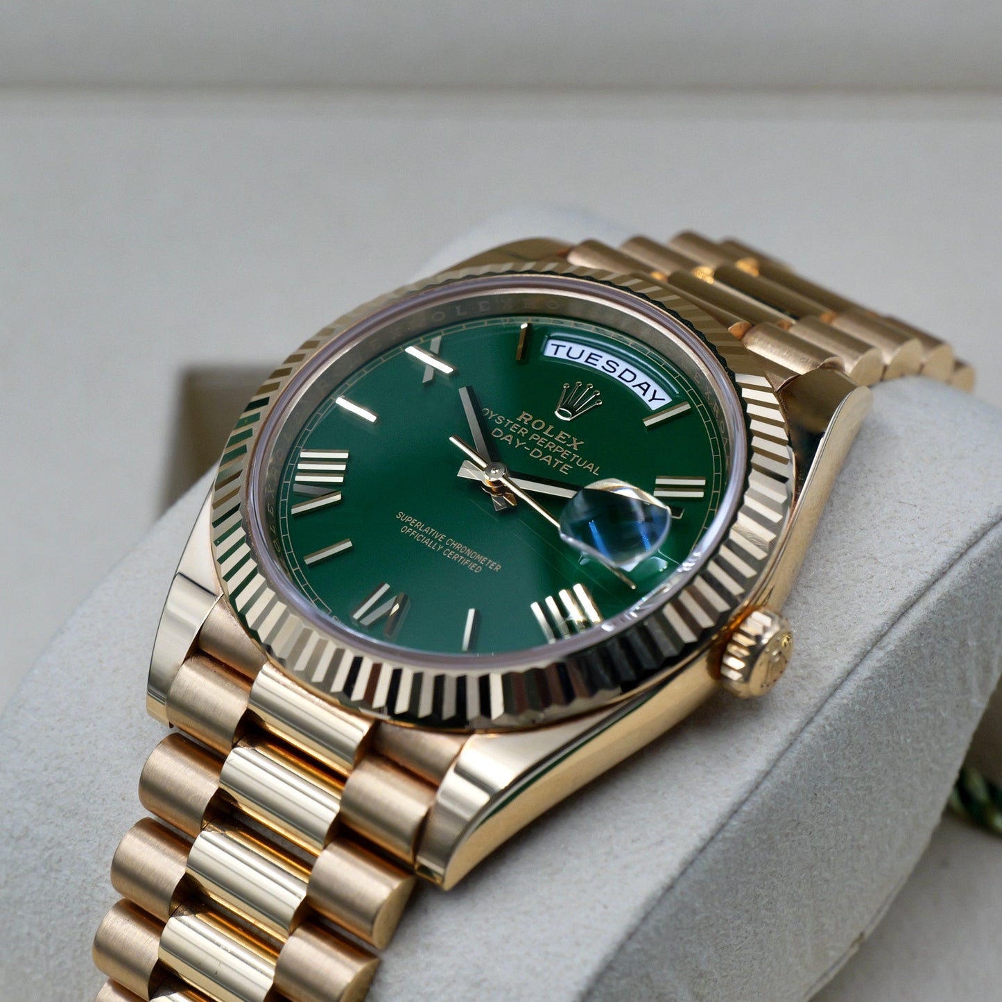 Rolex Day-Date 40 Green Dial Yellow Gold 228238 - Full Set (2025)