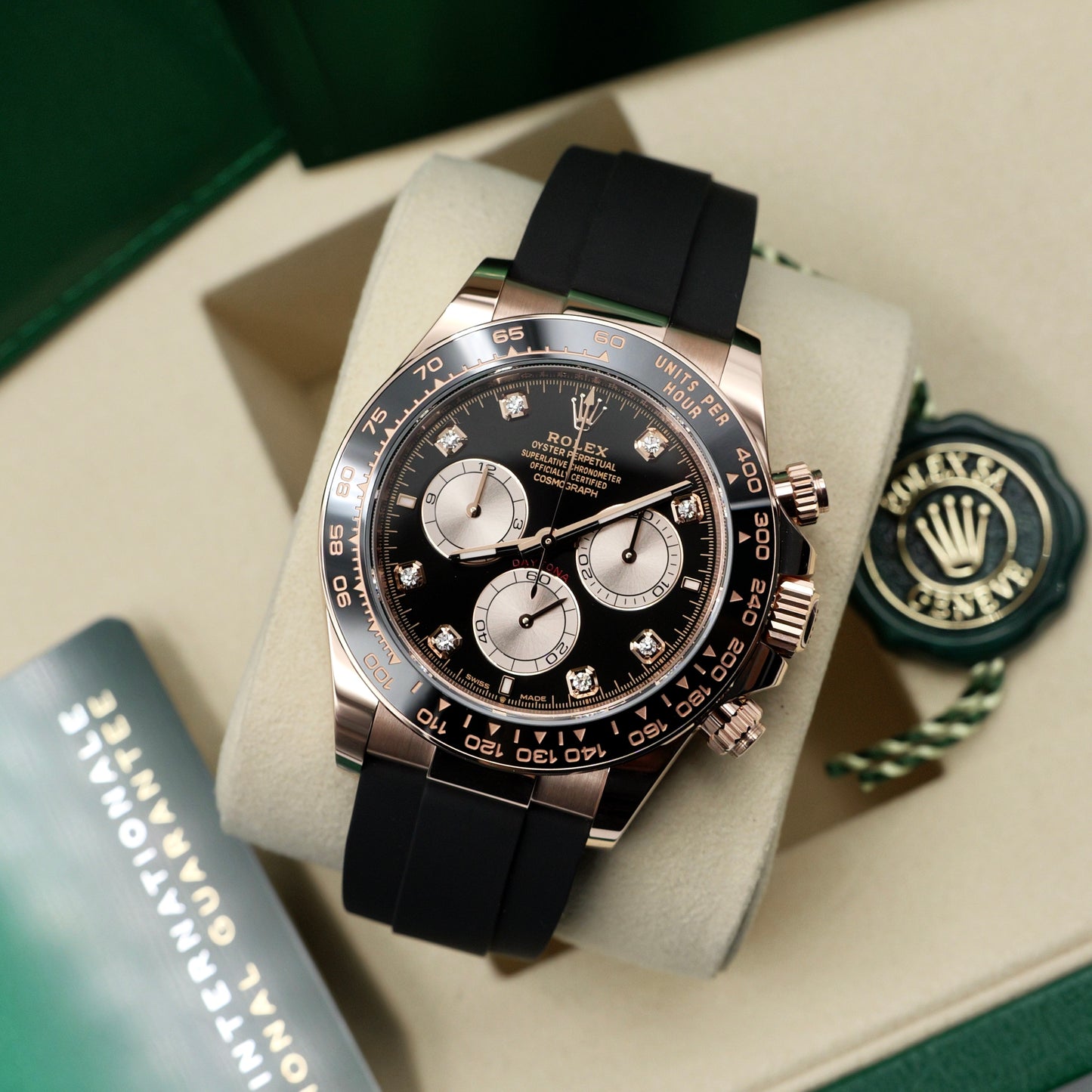 Rolex Cosmograph Daytona Rose Gold Oysterflex Black Diamond Dial 126515LN - Full Set (2026)