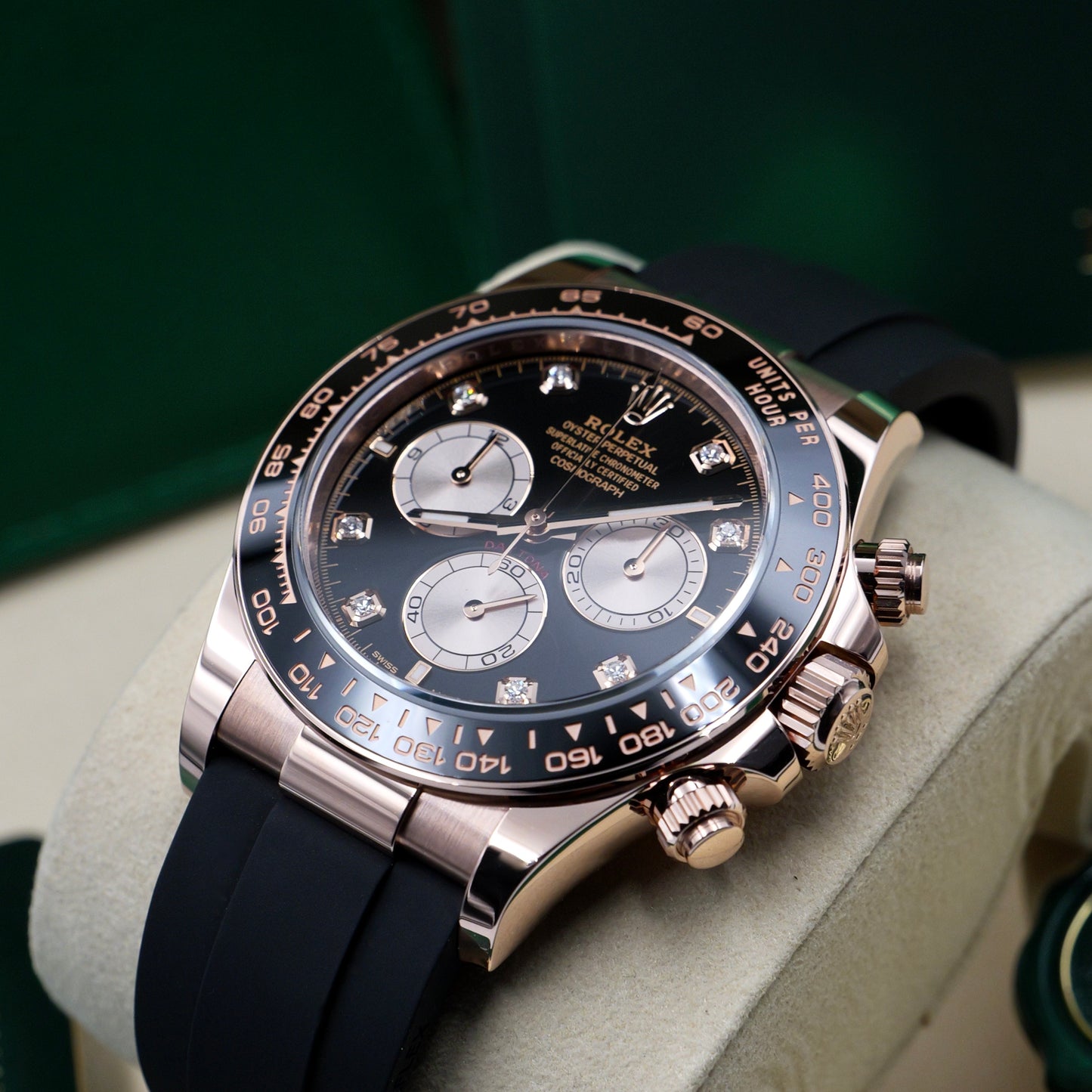 Rolex Cosmograph Daytona Rose Gold Oysterflex Black Diamond Dial 126515LN - Full Set (2026)
