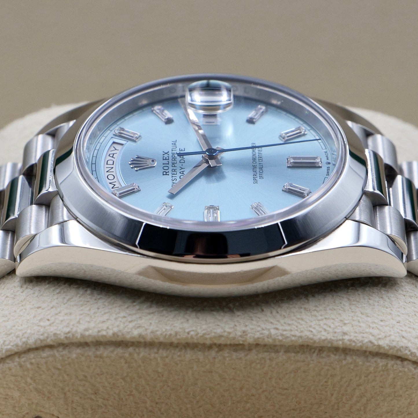 Rolex Day-Date 40 Platinum Ice Blue Baguette Dial 228206 - Full Set (2022)