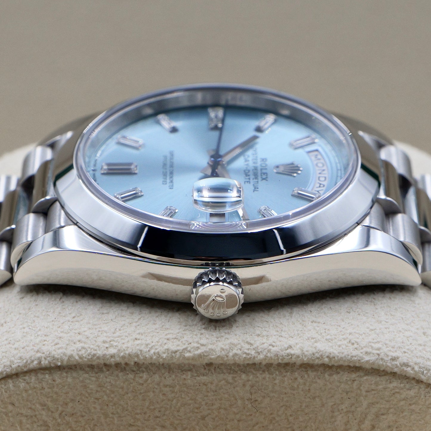 Rolex Day-Date 40 Platinum Ice Blue Baguette Dial 228206 - Full Set (2022)