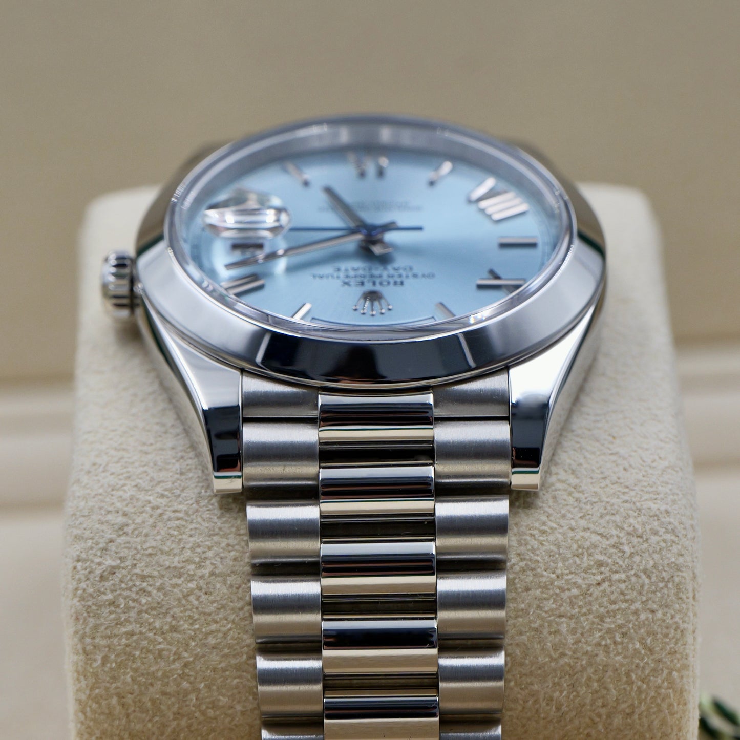 Rolex Day-Date 40 Platinum Ice Blue Roman Numeral Dial 228206 - Full Set (2021)
