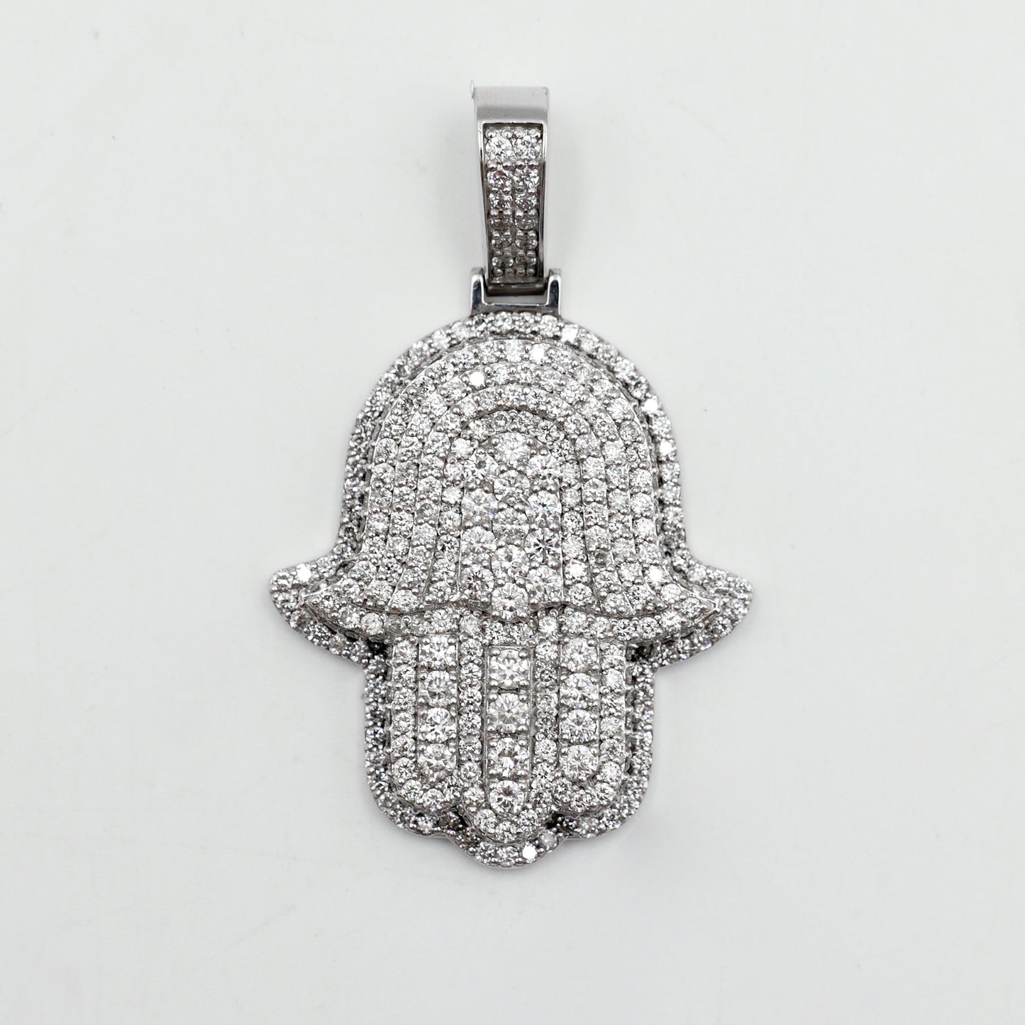 14K White Gold Diamond Hamsa Pendant
