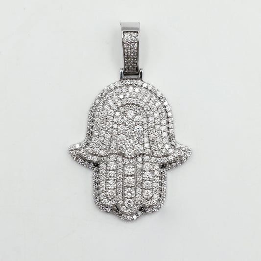 14K White Gold Diamond Hamsa Pendant