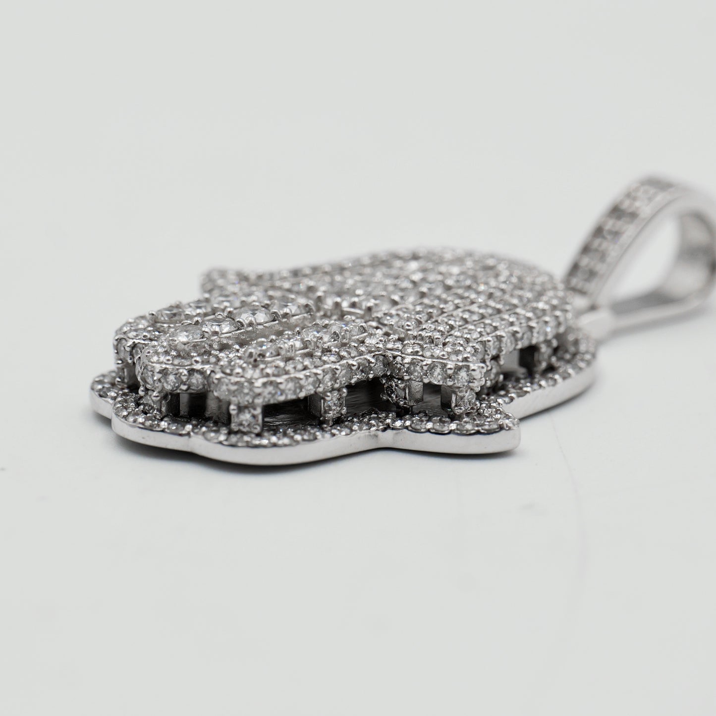 14K White Gold Diamond Hamsa Pendant