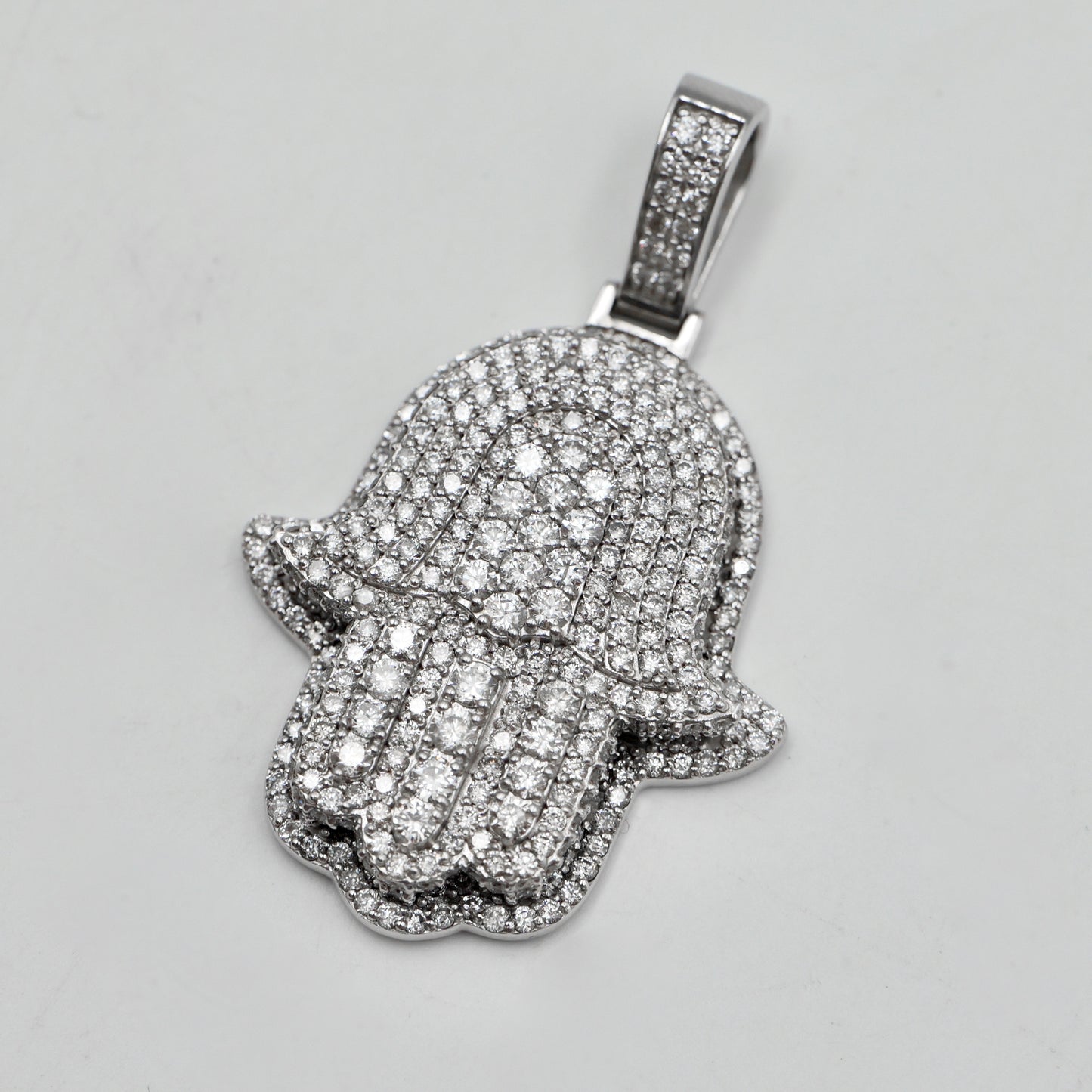 14K White Gold Diamond Hamsa Pendant