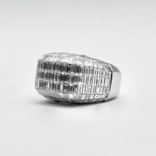 White Gold Square Baguette Diamond Pinky Ring