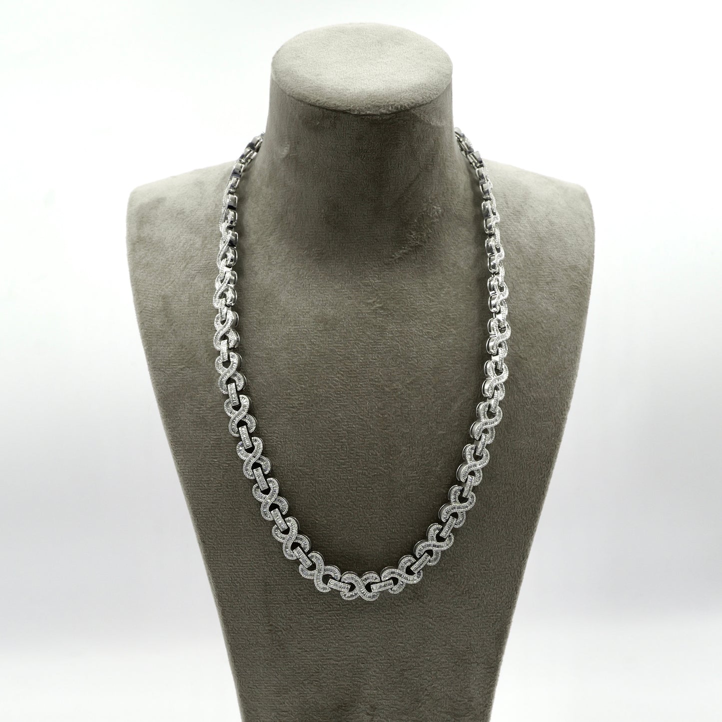 White Gold Baguette & Round Diamond Figure 8 Chain