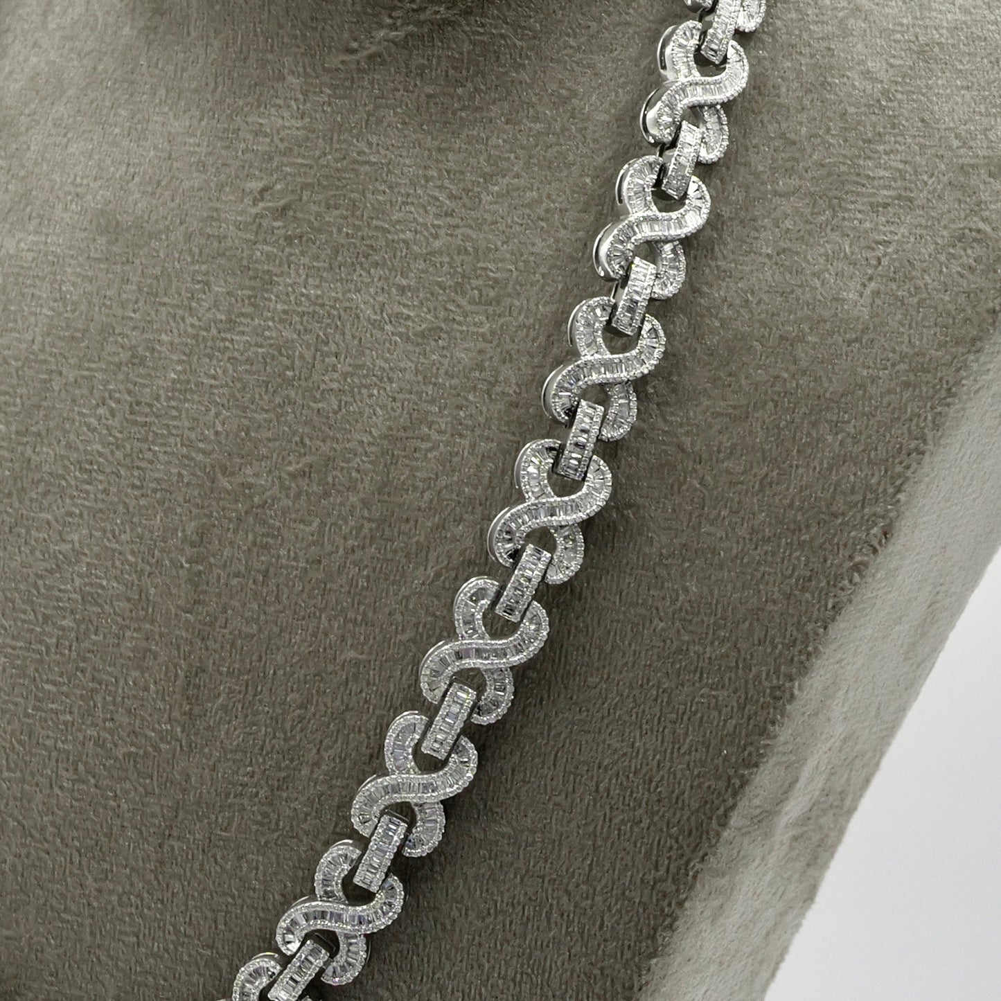White Gold Baguette & Round Diamond Figure 8 Chain