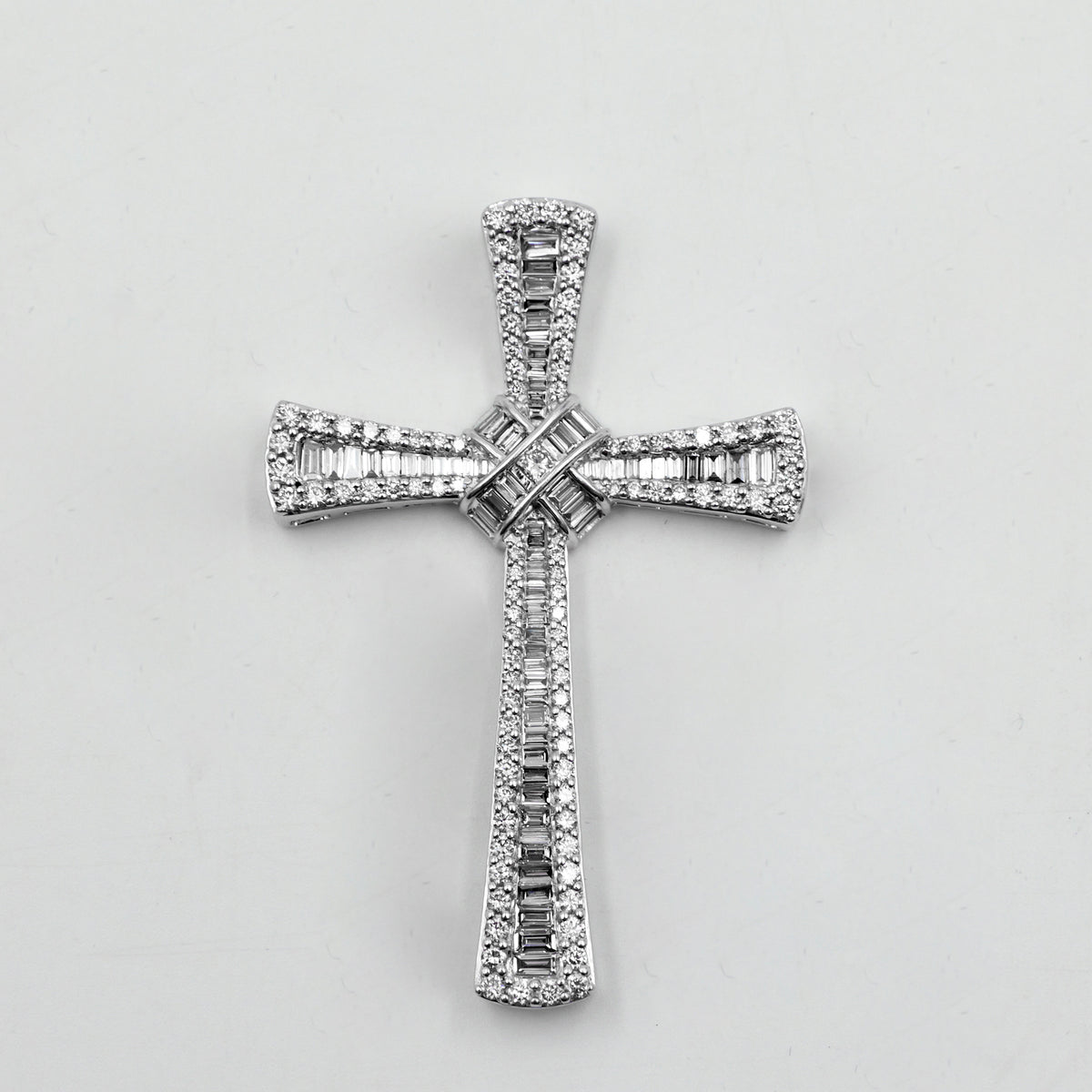 White Gold Round & Baguette Diamond Cross