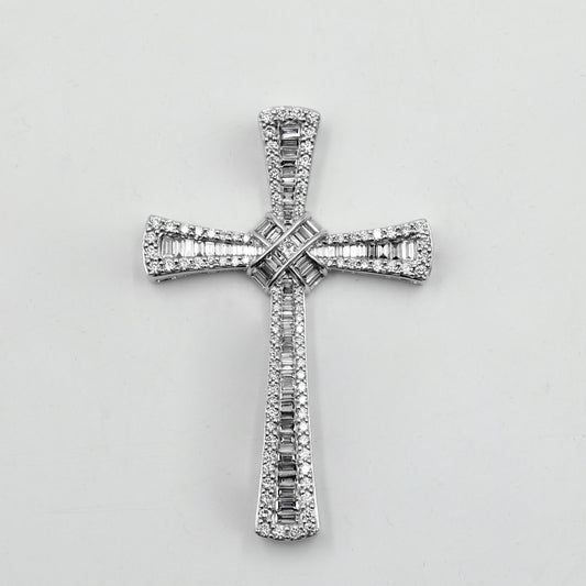 White Gold Round & Baguette Diamond Cross