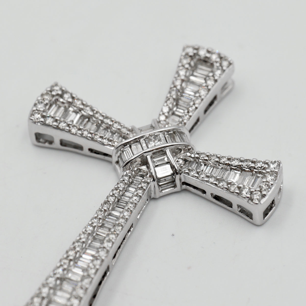 White Gold Round & Baguette Diamond Cross