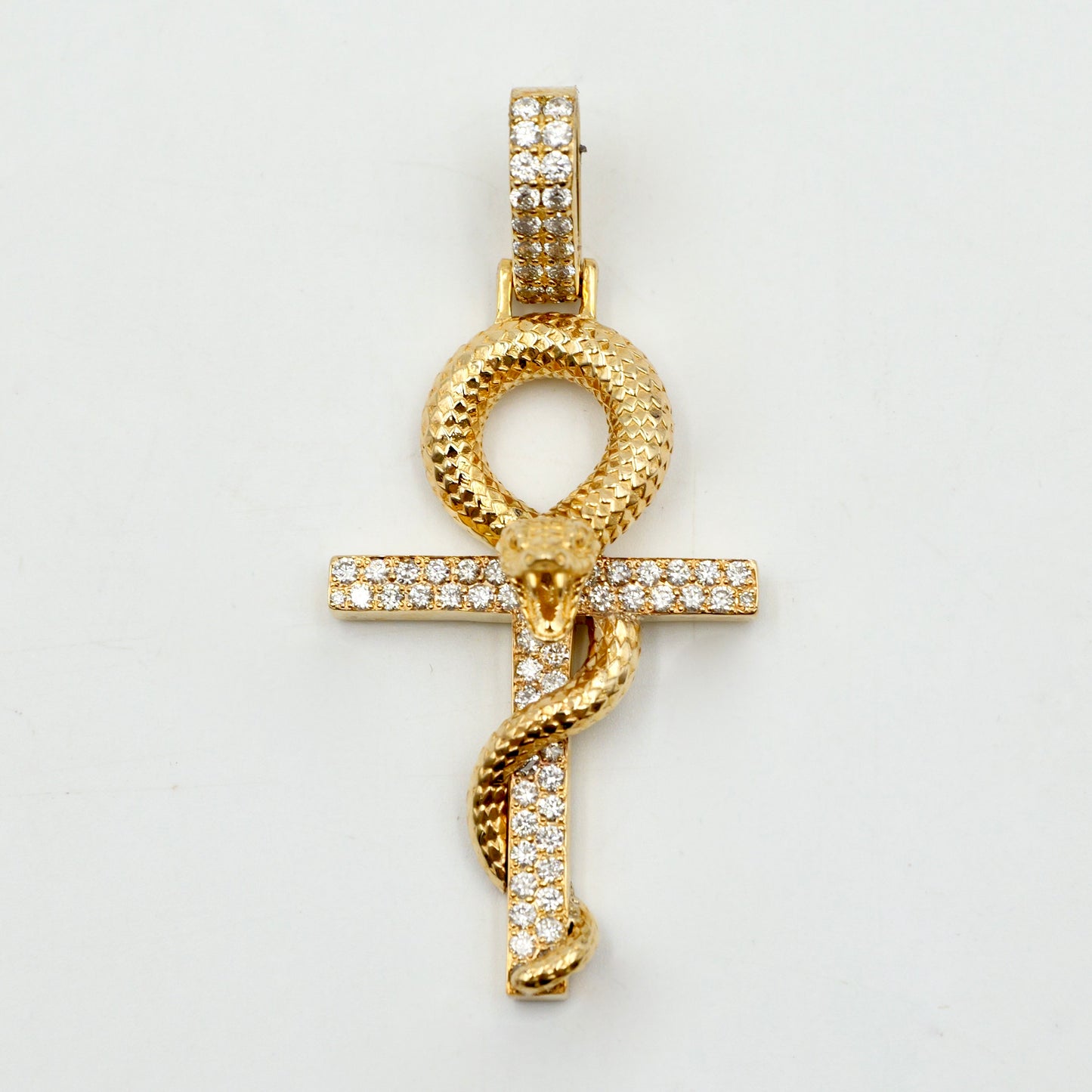 Yellow Gold Snake Diamond Cross Pendan