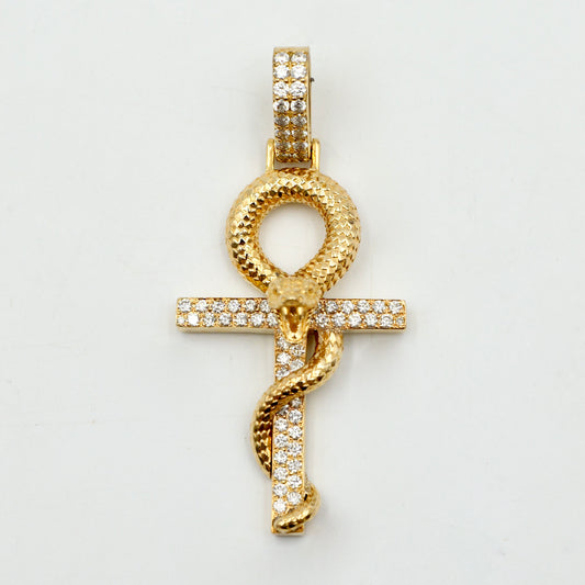 Yellow Gold Snake Diamond Cross Pendan