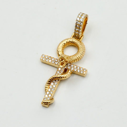 Yellow Gold Snake Diamond Cross Pendan
