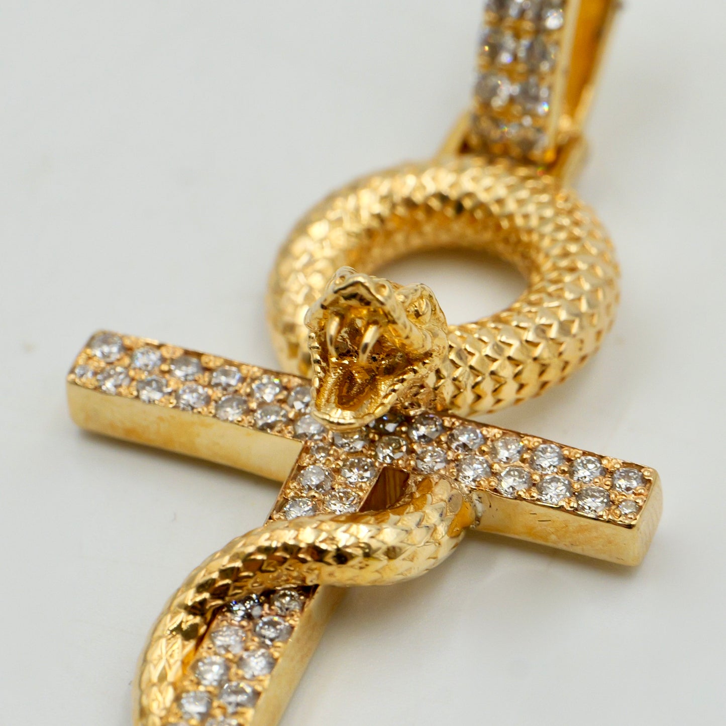 Yellow Gold Snake Diamond Cross Pendan
