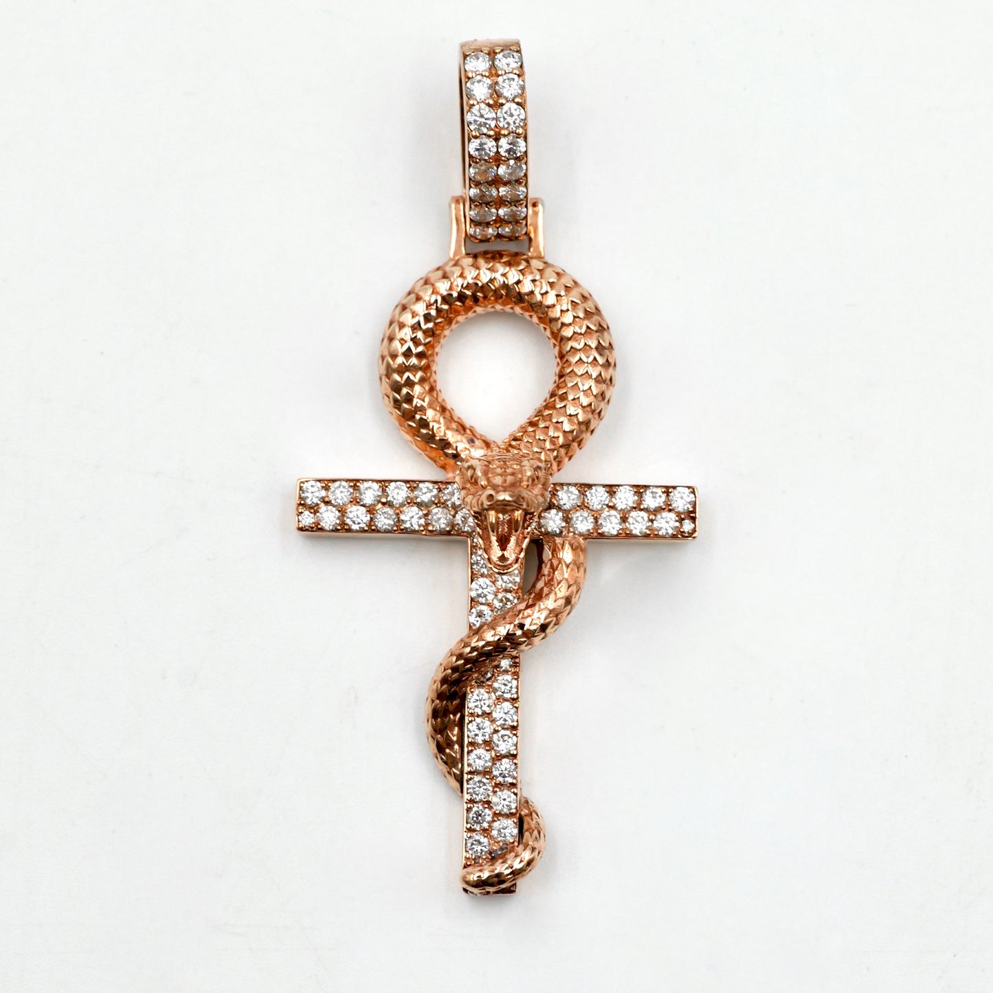 Rose Gold Snake Diamond Cross Pendant