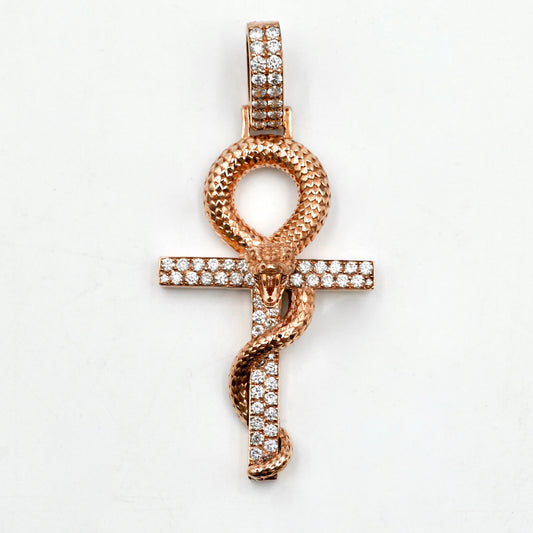 Rose Gold Snake Diamond Cross Pendant