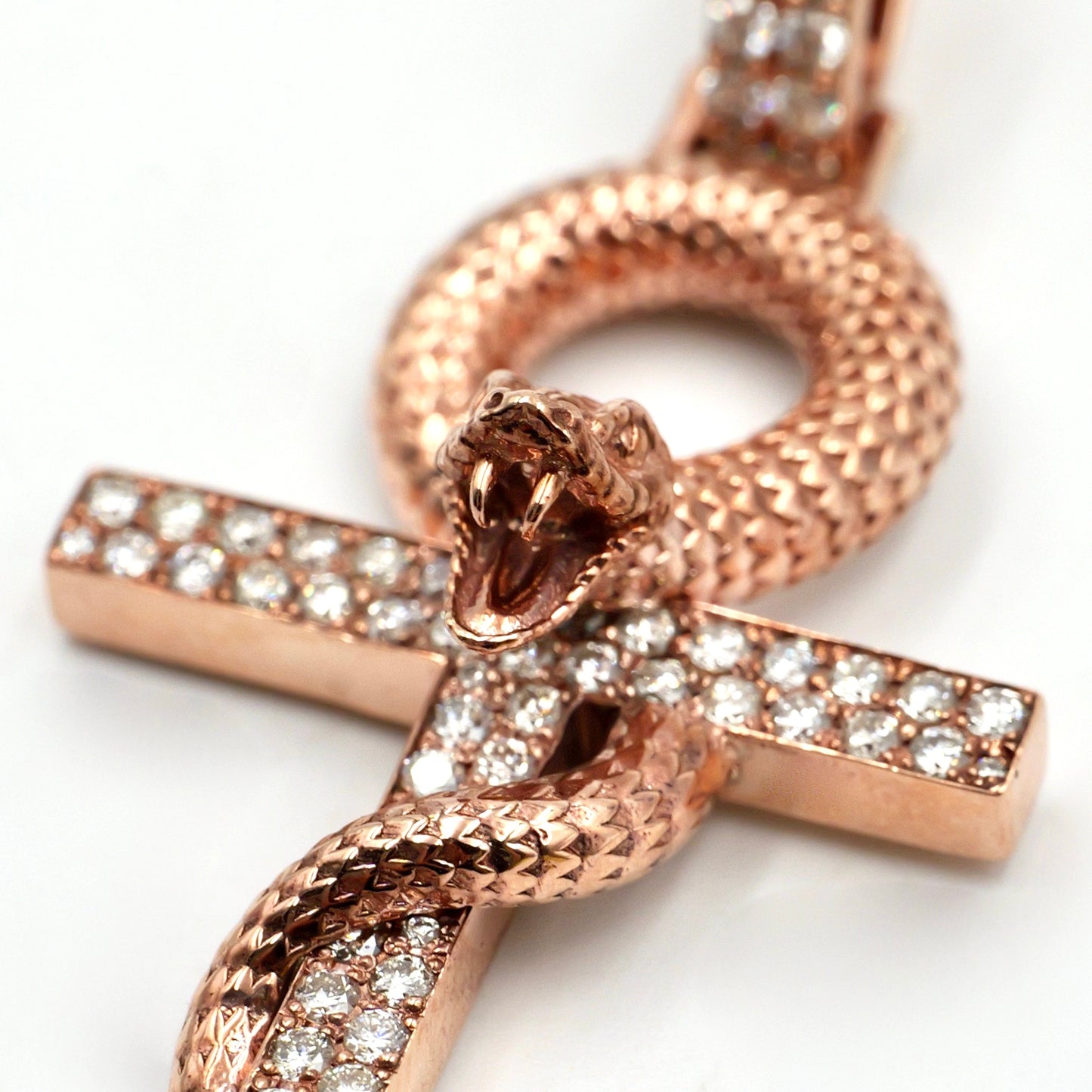 Rose Gold Snake Diamond Cross Pendant