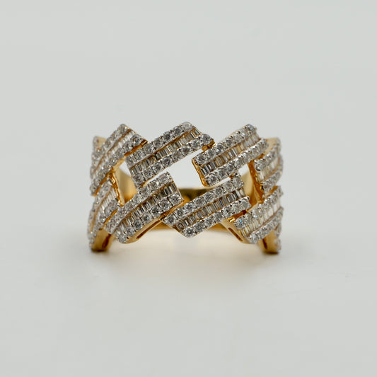 14K Yellow Gold Flat Link Round & Baguette Diamond Ring