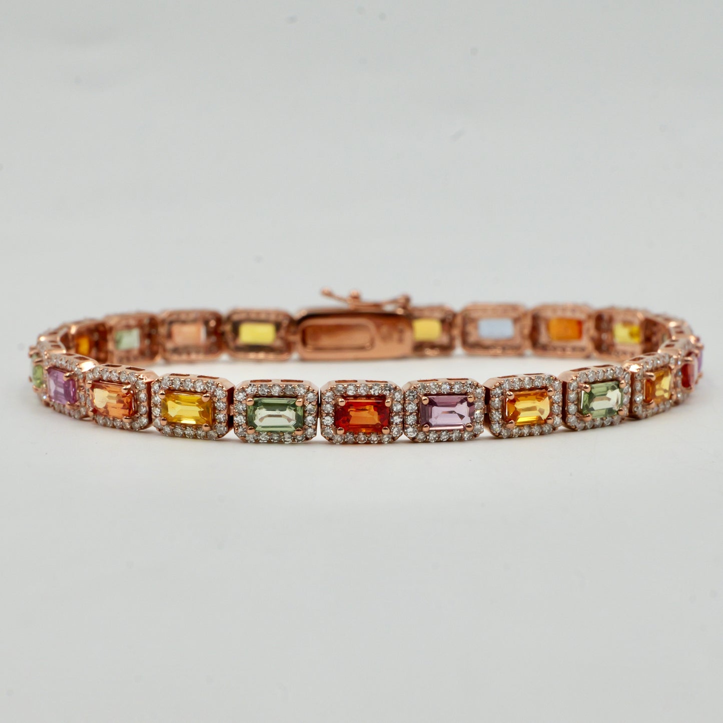 Rose Gold Multi Coloured Sapphire & Diamond Halo Bracelet