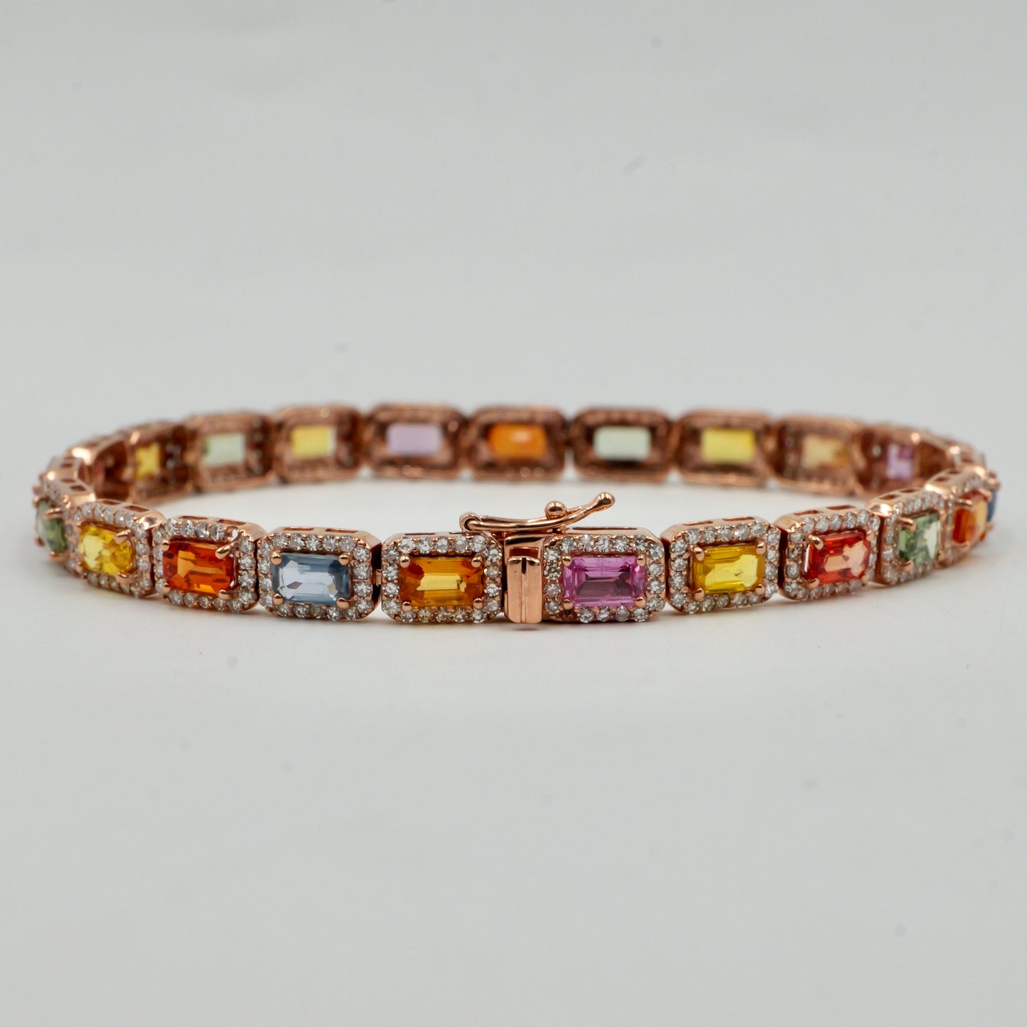 Rose Gold Multi Coloured Sapphire & Diamond Halo Bracelet