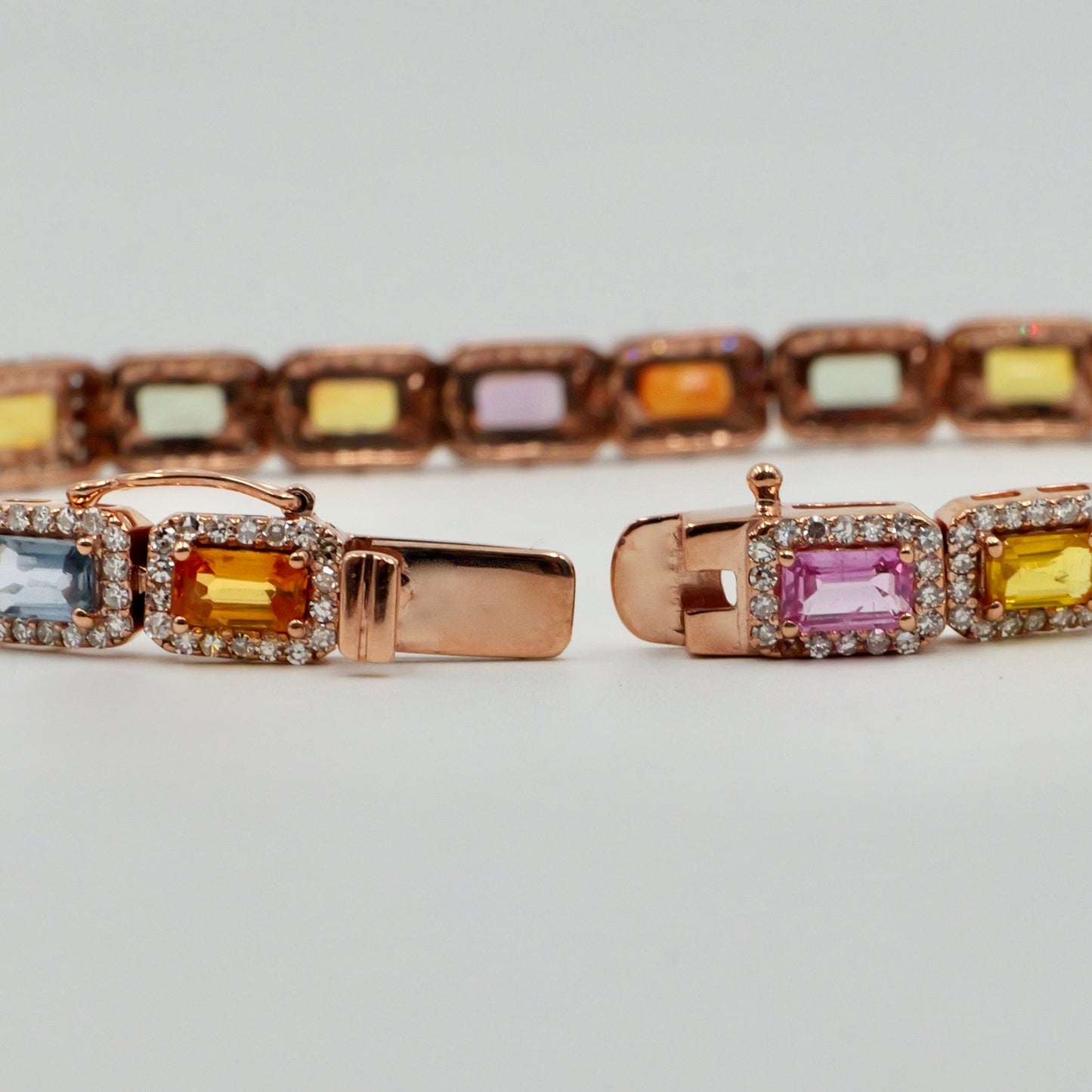Rose Gold Multi Coloured Sapphire & Diamond Halo Bracelet