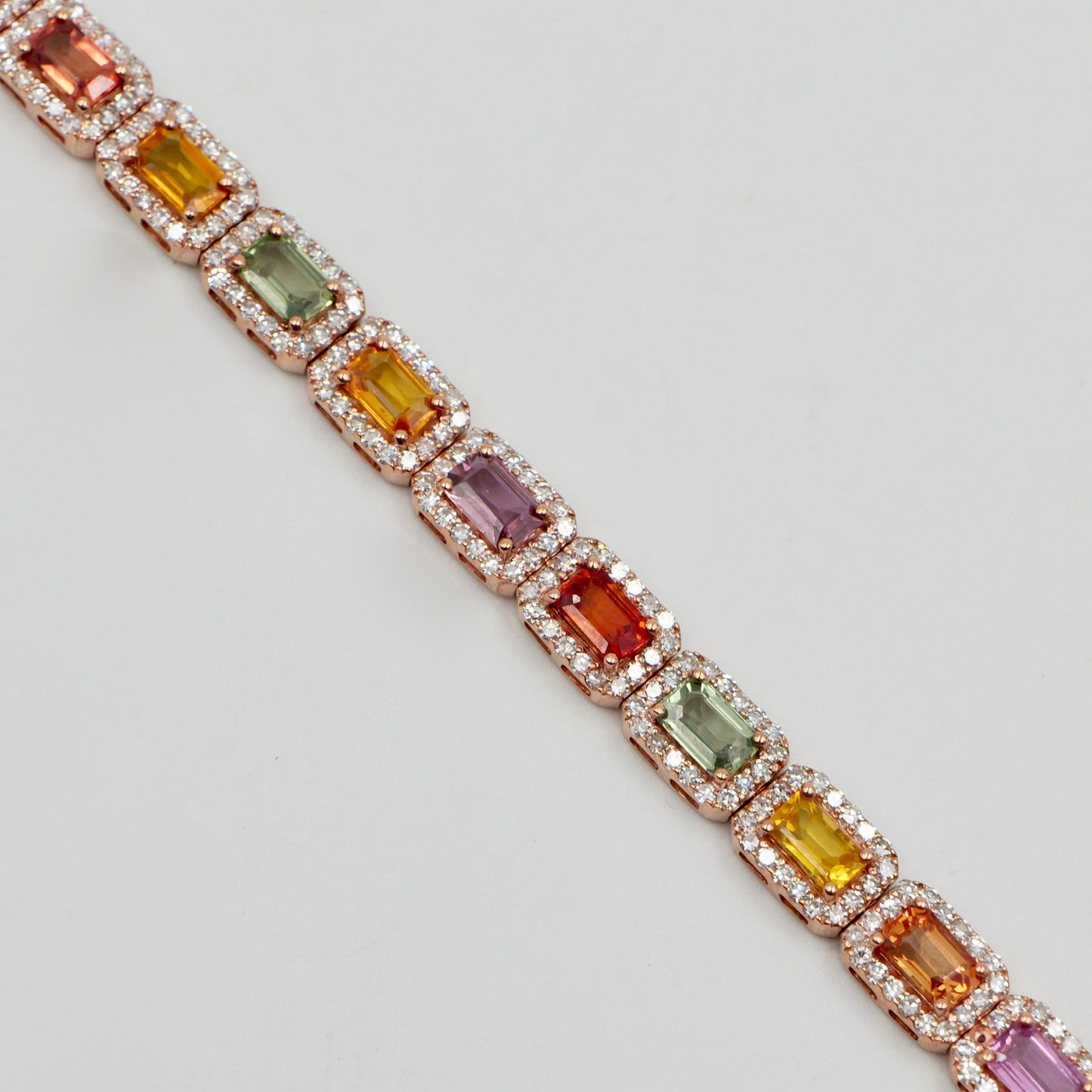 Rose Gold Multi Coloured Sapphire & Diamond Halo Bracelet