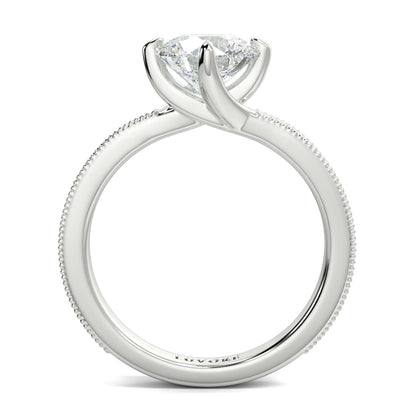 Diamond ring with a white gold band on a white background Yb jewellers engagement ring straight band