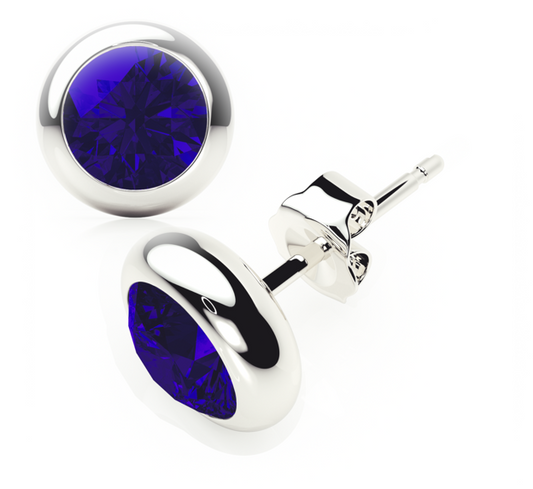 Bezel - Blue Sapphire - Stud Earrings