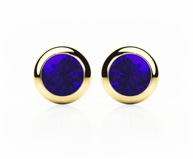 Bezel - Blue Sapphire - Stud Earrings