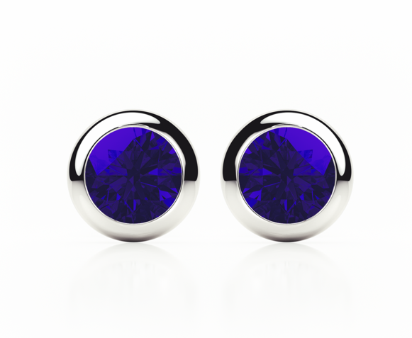 Bezel - Blue Sapphire - Stud Earrings