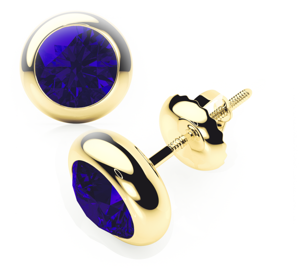 Bezel - Blue Sapphire - Stud Earrings