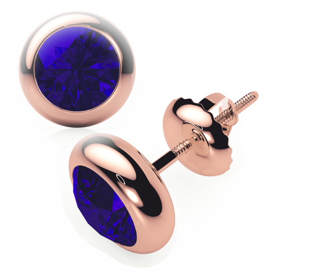 Bezel - Blue Sapphire - Stud Earrings