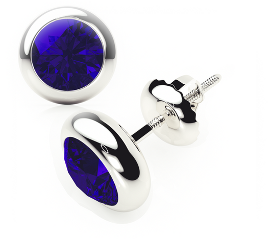Bezel - Blue Sapphire - Stud Earrings
