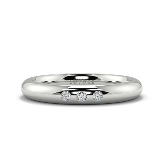Wedding Band Diamond Set 3 Stones Rounded Court Shape Gents And Ladies