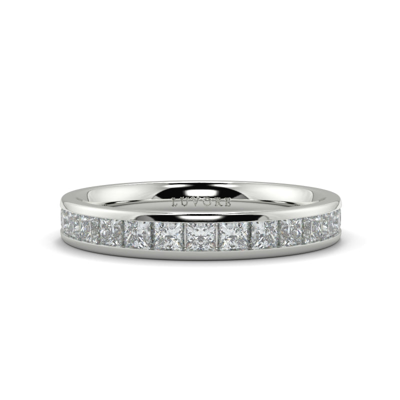 Wedding Band Diamond Set Rounded Court Shape Princess Cut Diamonds