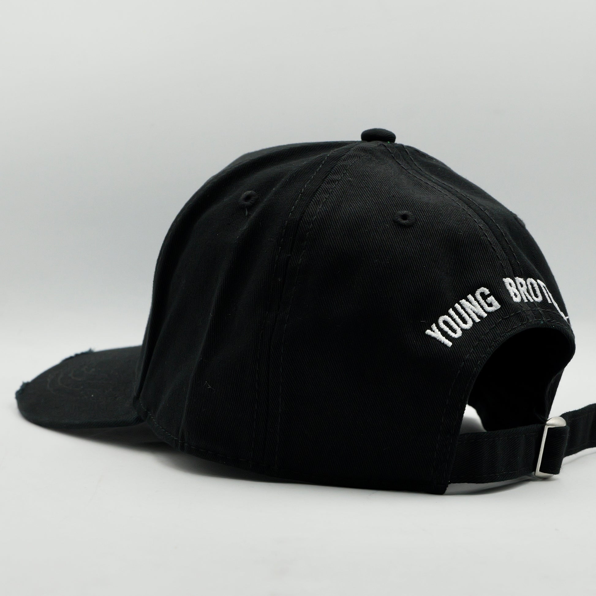 Black cap with 'YOUNG BRothers text on a white background