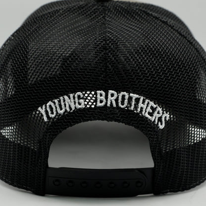 Black cap with 'YOUNG BROTHERS' text on a gray background