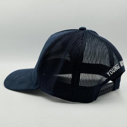 Black mesh cap with 'Young' branding on a light gray background